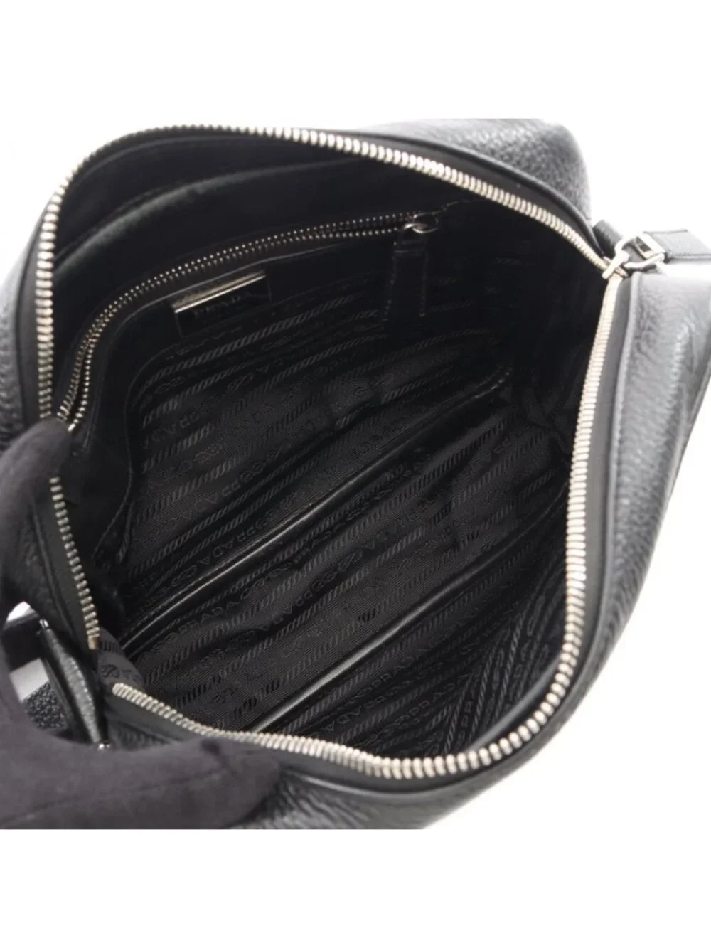 Prada Shoulder Bag Triangle Logo Black Leather
